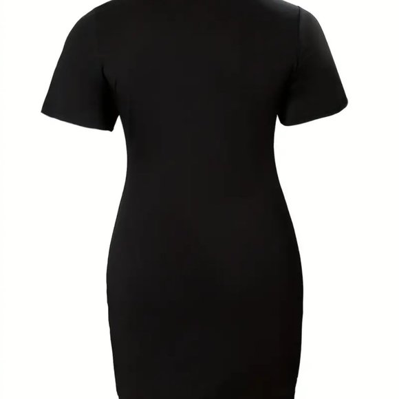 Plus Size Casual Tee Dress, Women's Plus Rhinestone Letter Short Sleeve - Picture 2 of 3